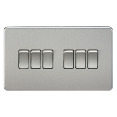 Knightsbridge Screwless 10A 6 Gang 2 Way Switch - Brushed Chrome
