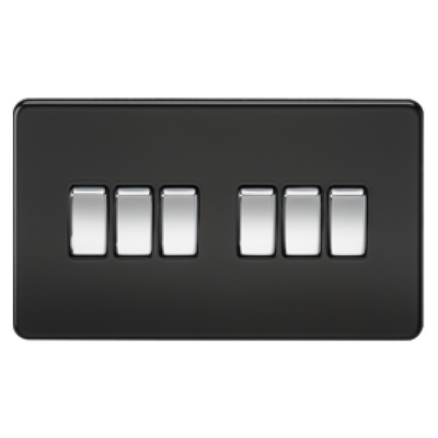 Knightsbridge Screwless 10A 6 Gang 2 Way Switch - Matt Black