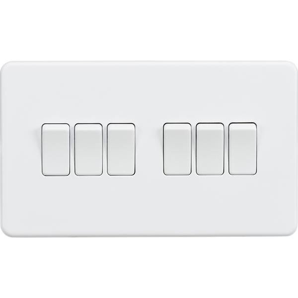 Knightsbridge Screwless 10A 6 Gang 2 Way Switch Matt White
