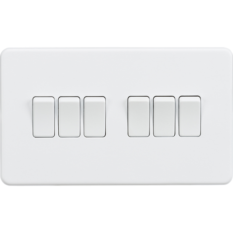 Knightsbridge Screwless 10A 6 Gang 2 Way Switch Matt White
