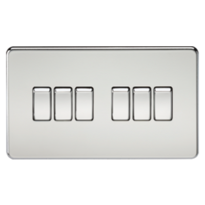 Knightsbridge Screwless 10A 6 Gang 2 Way Switch - Polished Chrome