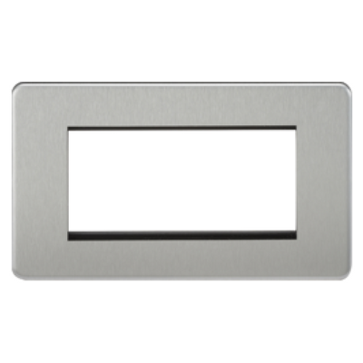 Knightsbridge Screwless 2 Gang 4 Module Europlate - Brushed Chrome