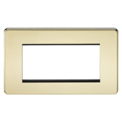 Knightsbridge Screwless 2 Gang 4 Module Europlate - Polished Brass