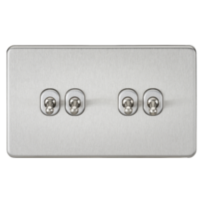 Knightsbridge Screwless 10A 4 Gang 2 Way Toggle Switch - Brushed Chrome