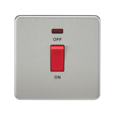 Knightsbridge Screwless 1 Gang 45A Cooker Switch With Neon - Brushed Chrome