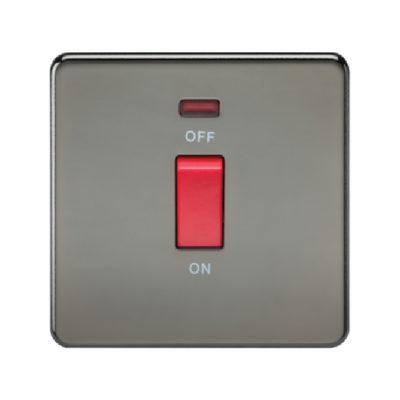 Knightsbridge Screwless 1 Gang 45A Cooker Switch With Neon - Black Nickel