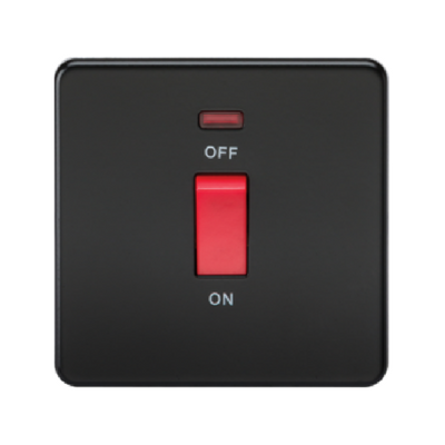 Knightsbridge Screwless 1 Gang 45A Cooker Switch With Neon - Matt Black