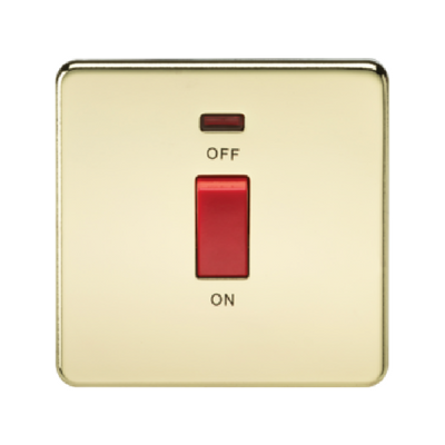 Knightsbridge Screwless 1 Gang 45A Cooker Switch With Neon - Polished Brass