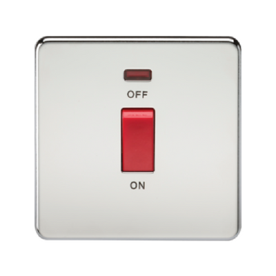 Knightsbridge Screwless 1 Gang 45A Cooker Switch With Neon - Polished Chrome