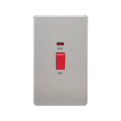Knightsbridge Screwless 2 Gang 45A Cooker Switch With Neon - Brushed Chrome