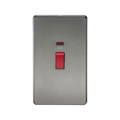 Knightsbridge Screwless 2 Gang 45A Cooker Switch With Neon - Black Nickel