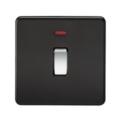 Knightsbridge Screwless 20A 1 Gang Double Pole Switch With Neon - Matt Black