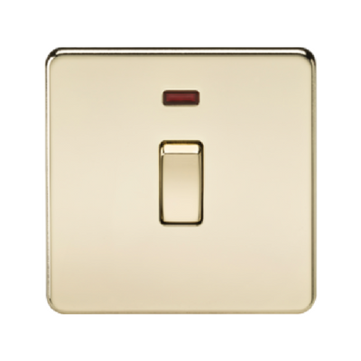 Knightsbridge Screwless 20A 1 Gang Double Pole Switch With Neon - Polished Brass