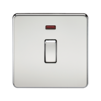 Knightsbridge Screwless 20A 1 Gang Double Pole Switch With Neon - Polished Chrome