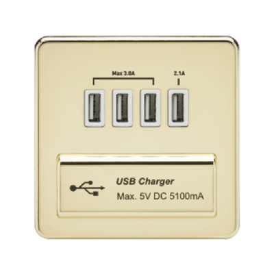 Knightsbridge Screwless 5V 5.1A Quad USB Charging Outlet - Polished Brass