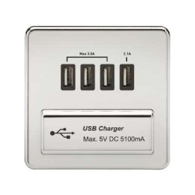 Knightsbridge Screwless 5V 5.1A Quad USB Charging Outlet - Polished Chrome