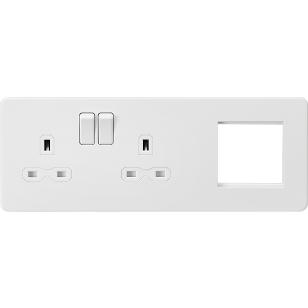 Knightsbridge Screwless 13A 2 Gang Switched Socket Matt White With 2 Euromodule