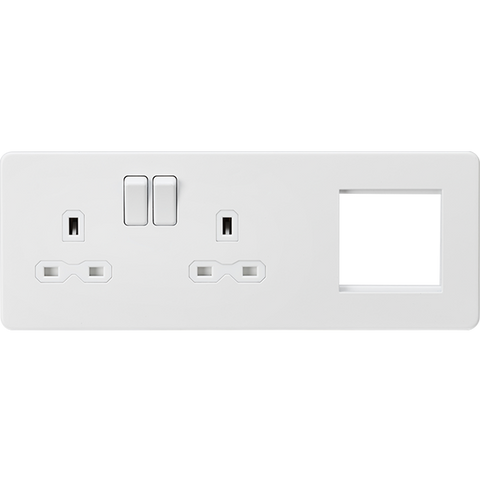 Knightsbridge Screwless 13A 2 Gang Switched Socket Matt White With 2 Euromodule