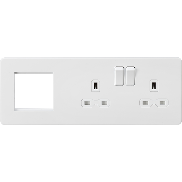 Knightsbridge Screwless 13A 2 Gang Switched Socket Matt White With 2 Euromodule