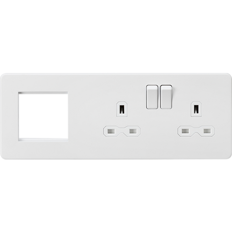 Knightsbridge Screwless 13A 2 Gang Switched Socket Matt White With 2 Euromodule