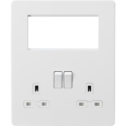 Knightsbridge Screwless 13A 2 Gang Switched Socket Matt White With 4 Euromodule