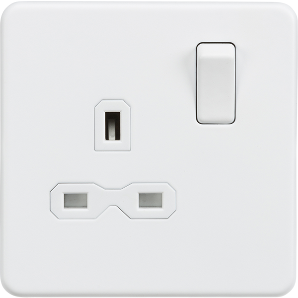 Knightsbridge Screwless 13A 1 Gang Switched Socket Matt White