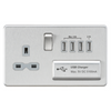 Knightsbridge Screwless 13A 1 Gang Switched Socket With Quad USB Outlet - Brushed Chrome