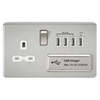 Knightsbridge Screwless 13A 1 Gang Switched Socket With Quad USB Outlet - Brushed Chrome