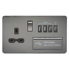 Knightsbridge Screwless 13A 1 Gang Switched Socket With Quad USB Outlet - Black Nickel