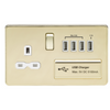 Knightsbridge Screwless 13A 1 Gang Switched Socket With Quad USB Outlet - Polished Brass