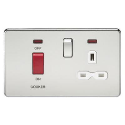Knightsbridge Screwless 45A Cooker Switch With 13A Switched Socket - Polished Chrome