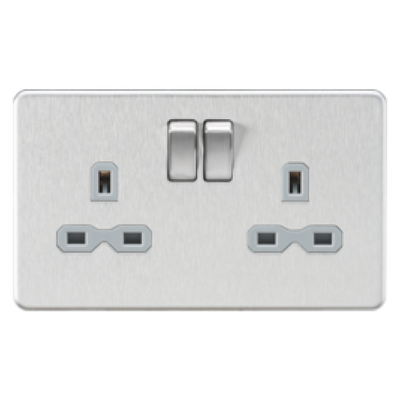 Knightsbridge Screwless 13A 2 Gang Switched Socket - Brushed Chrome