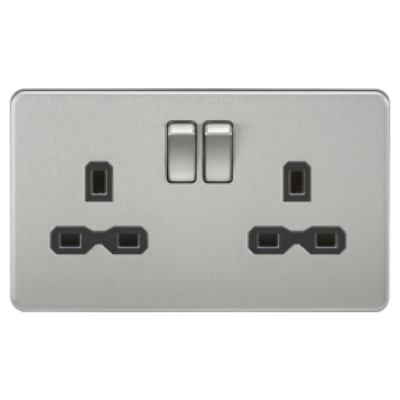 Knightsbridge Screwless 13A 2 Gang Switched Socket - Brushed Chrome