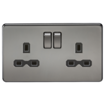 Knightsbridge Screwless 13A 2 Gang Switched Socket Black Nickel