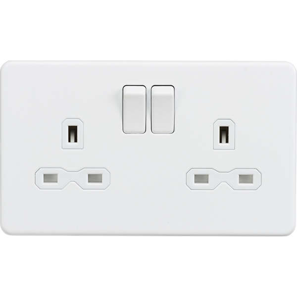 Knightsbridge Screwless 13A 2 Gang Switched Socket Matt White