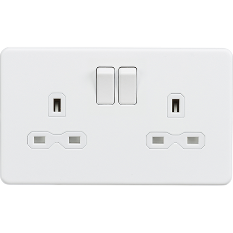 Knightsbridge Screwless 13A 2 Gang Switched Socket Matt White