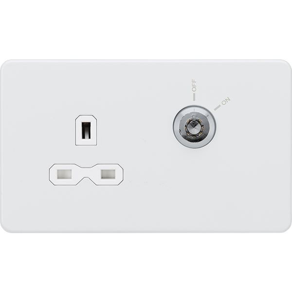 Knightsbridge Screwless 13A 1 Gang Lockable Socket Matt White