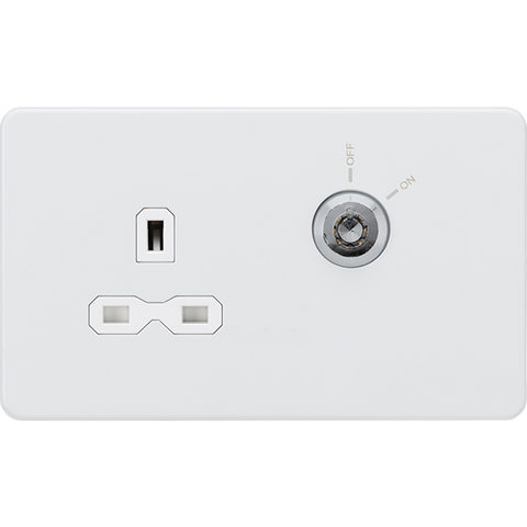 Knightsbridge Screwless 13A 1 Gang Lockable Socket Matt White