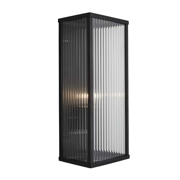 Forum Memphis Outdoor Box Frame Lantern with Ribbed Glass Black
