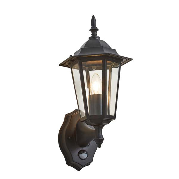 Forum Libourne 6 Panel Traditional Wall Lantern Black PIR